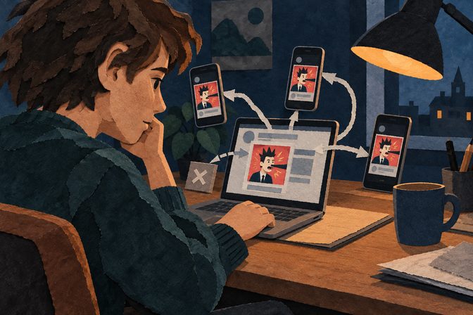 Geschilderde uitleg: dezelfde maker heeft meerdere wegen naar kijkers via zijn eigen website en andere diensten.
