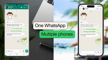 Officieel WhatsApp-beeld met hetzelfde voorbeeldgesprek op een Android-telefoon en een iPhone.