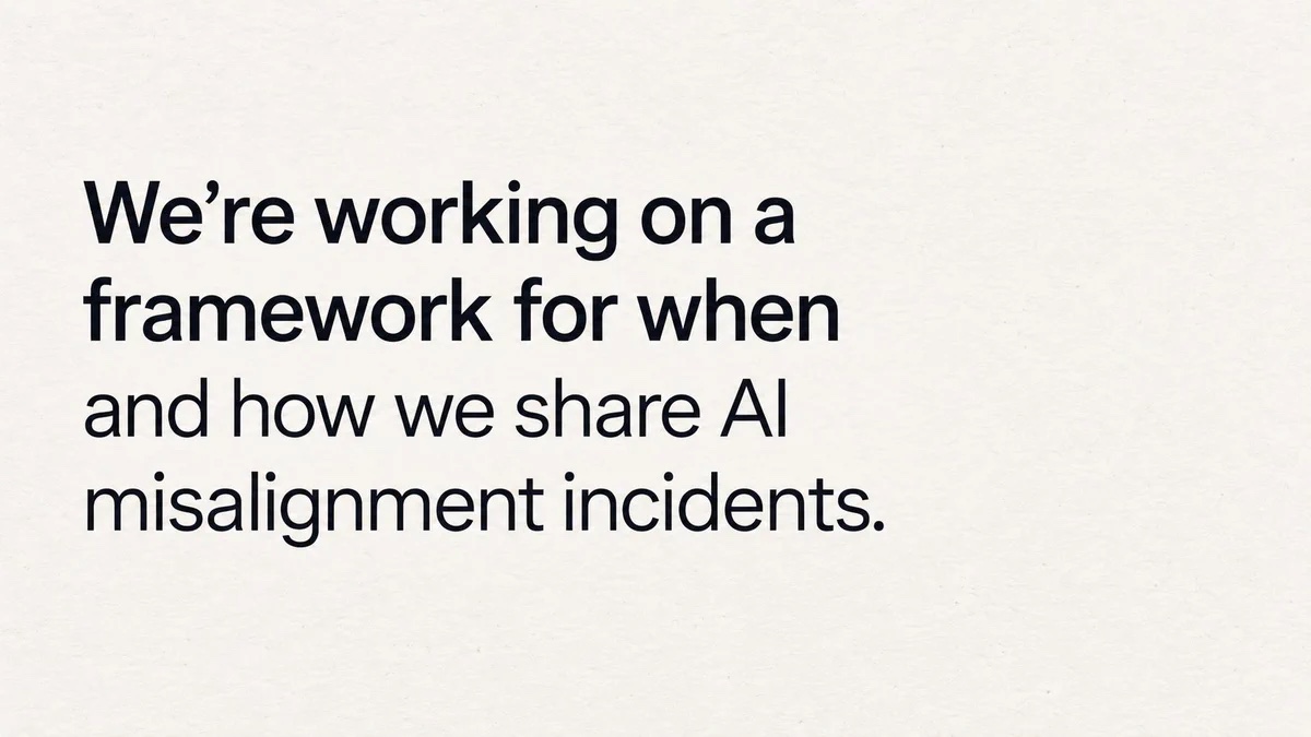 Origineel tekstbeeld bij OpenAI’s verklaring: het bedrijf werkt aan afspraken over wanneer en hoe het incidenten met ongewenst AI-gedrag deelt.